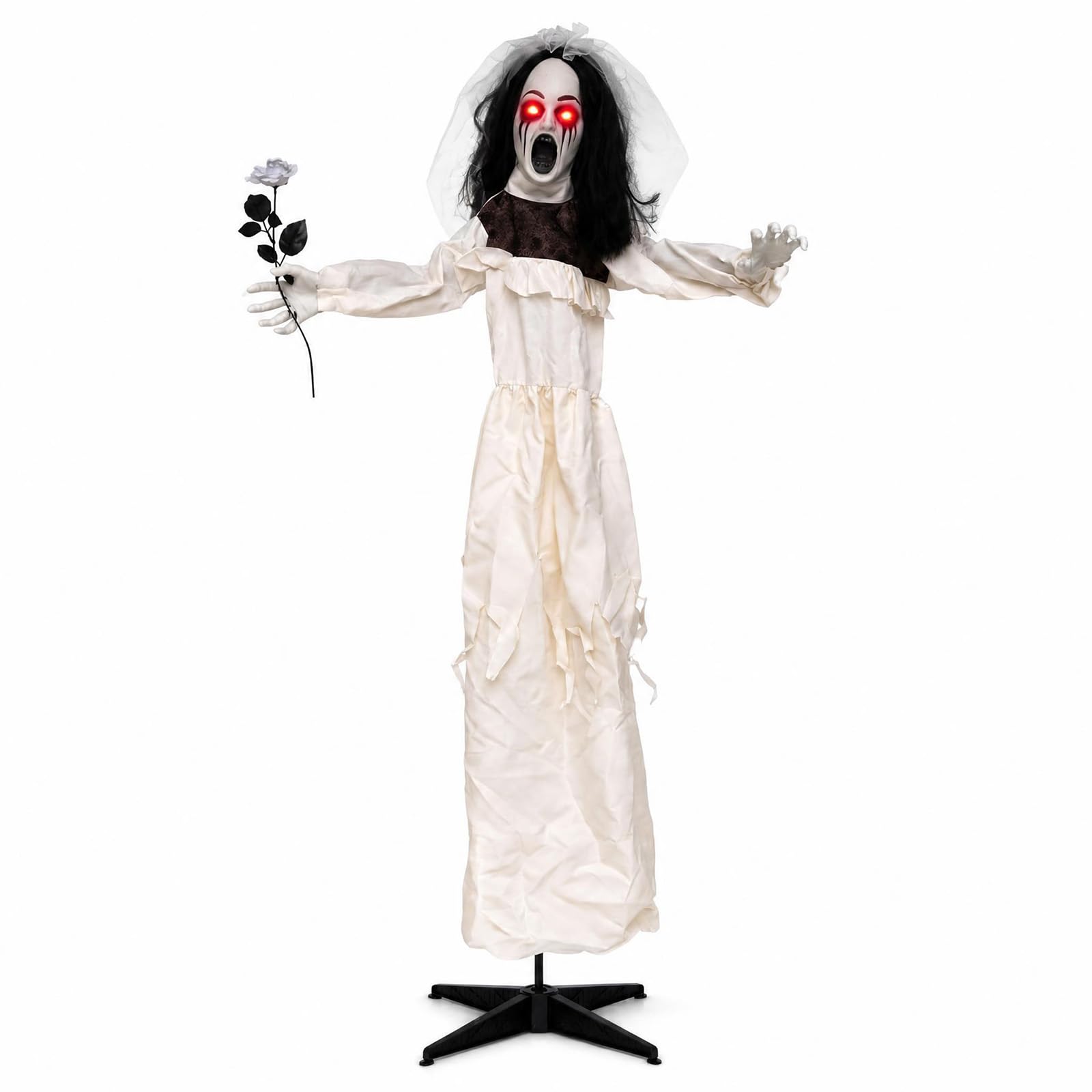 Tangkula 5.7 FT Halloween Standing Animatronics Ghost Bride with Flower